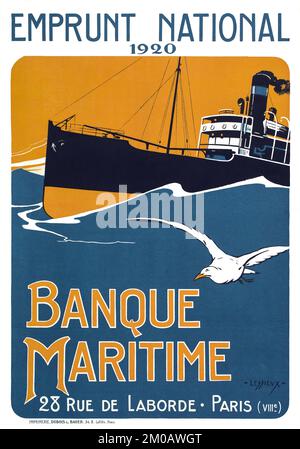 Klassische französische Werbung - Emprunt National 1920. Banque Maritime 28, rue de Laborde. Paris (VIIIe) Stockfoto