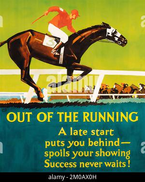 Vintage-Poster von Frank T. Beatty - out of the Running - 1929 - Jockey in einem Pferderennen - alte Werbung Stockfoto