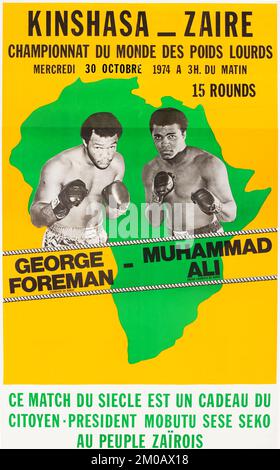 Klassisches Boxposter – 1974 Muhammad Ali gegen George Foreman „Rumble in the Jungle“-On-Site-Fight-Poster Stockfoto