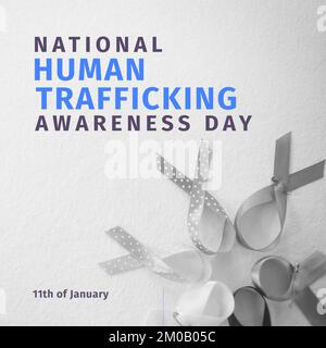 Bild eines nationalen Menschenhandels-Sensibilisierungstages auf grauem Hintergrund mit Schleifen Stockfoto