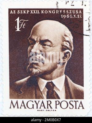 Foto einer Briefmarke des ungarischen Kongresses der Kommunistischen Partei der Sowjetunion Wladimir Lenin 1870-1924 1961 Stockfoto