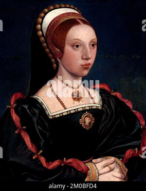 Porträt einer jungen Frau von Hans Holbein dem Jüngeren (1497/8-1543), Oel und Gold auf Eiche, c. 1540-45 Stockfoto