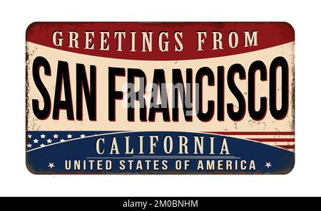 Grußzeichen aus altem rostigem Metall in San Francisco auf weißem Hintergrund, Vektorbild Stock Vektor