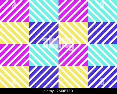 Nahtloses Karomuster aus grundlegenden geometrischen Formen, kräftige Neon-Pastellfarben Stock Vektor