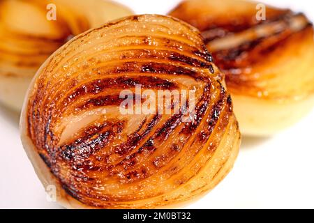 Gebratene Zwiebeln in der Nahaufnahme Stockfoto