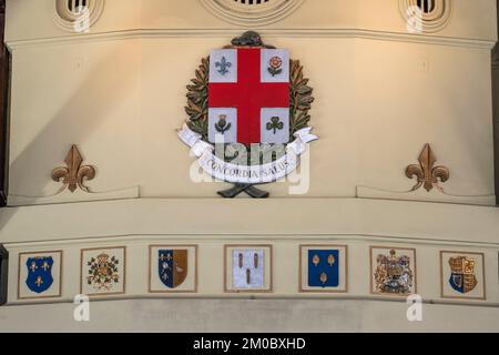 Montreals Wappen Concordia Salus im Chalet du Mont-Royal in Montreal, Quebec, Kanada Stockfoto