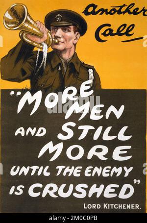MEHR MÄNNER UND NOCH MEHR MÄNNER... Lithograph British Poster, veröffentlicht vom parlamentarischen Rekrutierungsausschuss im Dezember 1914 Stockfoto