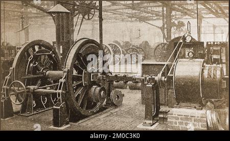 1930er Jahre - Prüfung von Schienenrädern mit einer Auswuchtmaschine in einer angeblich GWR-Eisenbahnwerkstatt. Stockfoto