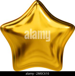Realistischer, gelber, glänzender 3D-Sterne-Stern. Feedback-Konzept für Kundenbewertungen und Leistung für das Spiel. Vektordarstellung Stock Vektor