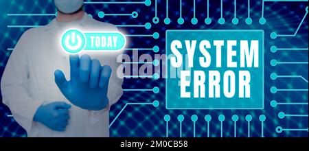 Inspiration zeigt Systemfehler an. Geschäftsidee Technologiefehler Softwarekollaps Datenverlust Stockfoto