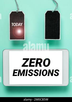 Handschriftertext: Keine Emissionen. Konzeptfoto emittiert keine Abfallprodukte, die die Umwelt schädigen Stockfoto