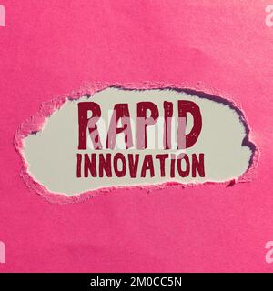 Textunterschrift präsentiert Rapid Innovation, Geschäftsüberblick charakteristisch für eine Website, die Suchmaschinenalgorithmen verwendet Stockfoto