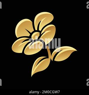 Goldene Blume und Blätter auf schwarzem Hintergrund Stock Vektor