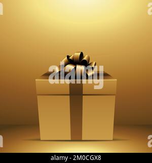 Goldene Geschenkbox mit goldenem Hintergrund Stock Vektor