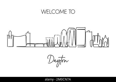 Eine Strichzeichnung der Skyline von Dayton City Ohio. Handgezeichnetes Design für das Reise- und Tourismuskonzept Stock Vektor