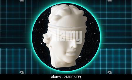 Femida-Kopf mit Neon. Computergeneriertes 3D-Rendering Stockfoto