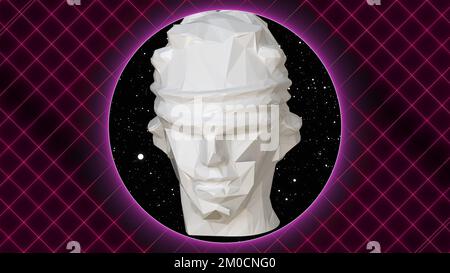 Femida-Kopf mit Neon. Computergeneriertes 3D-Rendering Stockfoto