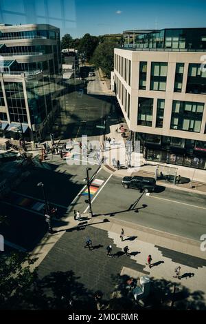 HALIFAX, NS, KANADA - MAI 2022: Historische Gebäude auf der Barrington Street zwischen Prince Street und Sackville Street im Zentrum von Halifax, Nova Scotia, C Stockfoto