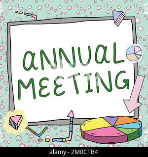 Textzeichen mit der jährlichen Besprechung. Geschäftsansatz jährliche Zusammenstellung interessierter Aktionäre einer Organisation Stockfoto