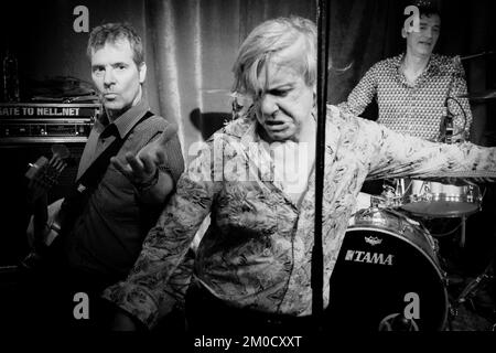 Die Fleshtones leben in einem kleinen Club in Stockholm: Ken Fox, Peter Zaremba, Bill Milhizer Stockfoto