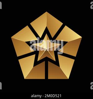 Goldenes Pentagon-Sternsymbol auf schwarzem Hintergrund Stock Vektor