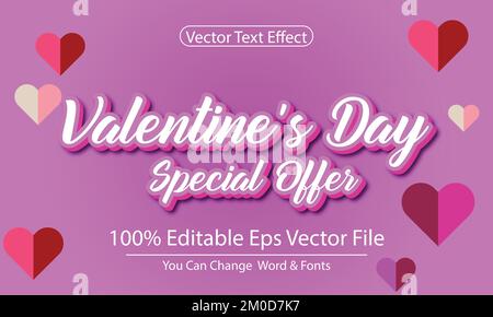 Valentinstag bearbeitbarer Vektor 3D-Texteffekt Ebenenstil Stock Vektor