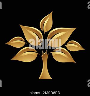 Goldener Baum mit Blättern auf schwarzem Hintergrund Stock Vektor