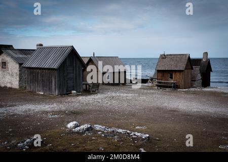 Angelhütten in Helgummanens Fiskläge auf der Insel Fårö in Gotland, Schweden Stockfoto