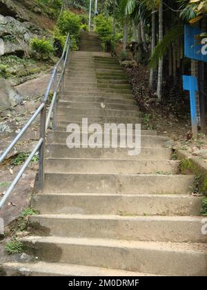 Die Holzbrücke von Bogoda wurde im 16.. Jahrhundert während der Dambadeniya-Ära erbaut. Dies soll die älteste noch existierende Holzbrücke in Sri Lanka sein. Stockfoto