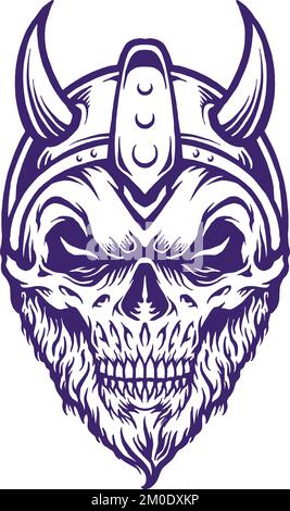 Viking Head Skull Horned Warrior Silhouette Vektorabbildungen für Ihr Arbeitslogo, Merchandise-T-Shirt, Aufkleber und Etikettendesigns, Poster Stock Vektor