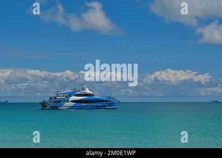 Hamilton Island, QLD, Australien - 26. November 2022: Ein Tourboot führt Touristen rund um die Whitsunday Islands Stockfoto