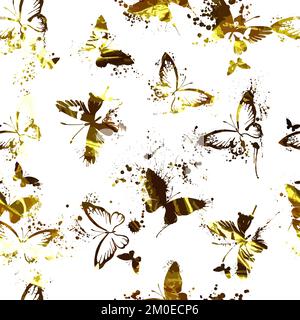 Goldene Schmetterlinge nahtloses Muster auf Weiß. Vektordarstellung Stock Vektor