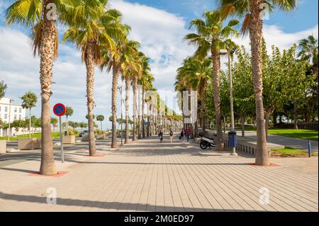 Valencia, Spanien : 2022. November 14 : die Menschen gehen 2022 am Paseo Martimo in La Marina von Valencia entlang. Stockfoto