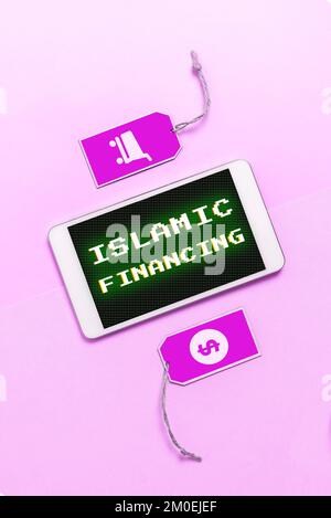 Schreiben mit Text Islamic Financing. Konzept bedeutet Bankaktivitäten und Investitionen, die der Scharia entsprechen Stockfoto