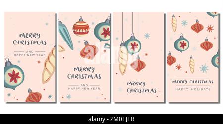 Satz handgezeichneter Silvester-Banner mit weihnachtsspielzeug Vektor weihnachten Neujahr Stock Vektor