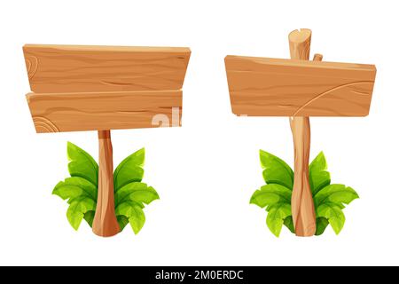 Set aus Holztafeln, strukturierten Paneelen, Plakat im Cartoon-Stil, isoliert auf weißem Hintergrund, Vektorgrafik. Rustikales Brett, Planke mit Platz. UI-Spielelemente, ländlicher Hintergrund. . Vektordarstellung Stock Vektor