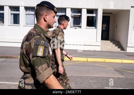 Frankreich, Bretagne, Coetquidan, Guer auf 2021-09-23. Bericht über die Ausbildung der Militärschule InterArms in Saint-Cyr Coetquidan in Morbihan. Das EM Stockfoto