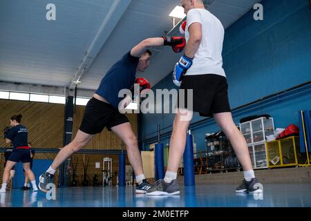 Frankreich, Bretagne, Coetquidan, Guer auf 2021-09-23. Bericht über die Ausbildung der Militärschule InterArms in Saint-Cyr Coetquidan in Morbihan. Das EM Stockfoto
