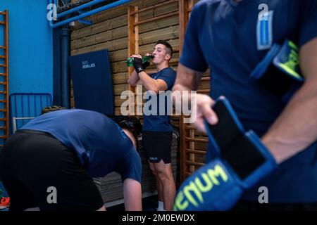 Frankreich, Bretagne, Coetquidan, Guer auf 2021-09-23. Bericht über die Ausbildung der Militärschule InterArms in Saint-Cyr Coetquidan in Morbihan. Das EM Stockfoto