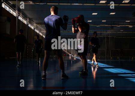 Frankreich, Bretagne, Coetquidan, Guer auf 2021-09-23. Bericht über die Ausbildung der Militärschule InterArms in Saint-Cyr Coetquidan in Morbihan. Das EM Stockfoto