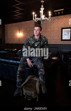 Frankreich, Bretagne, Coetquidan, Guer auf 2021-03-24. Bericht über die Ausbildung der Militärschule InterArms in Saint-Cyr Coetquidan in Morbihan. Das EM Stockfoto