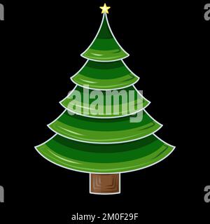 Grüner Weihnachtsbaum mit gelbem Stern. JPEG-Abbildung für Aufkleber, Erstellen von Mustern, Tapeten, Geschenkpapier, für Postkarten, Stickerei. Stockfoto