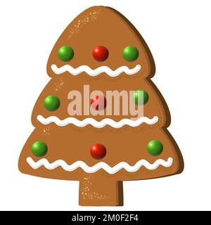 Weihnachtsbaum-Lebkeks. JPEG-Abbildung für Aufkleber, Erstellen von Mustern, Tapeten, Geschenkpapier, für Postkarten, Konstruktionsvorlage. Stockfoto