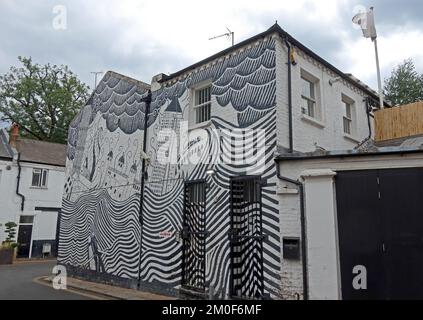 XL-Aufnahmen, Kunstwerke aus Thom York von Radiohead, der Radierer an den Wänden von One Codlington Mews, Notting Hill, RBKC, London, England, UK, W11 2EH Stockfoto