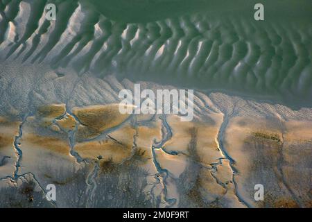 Land van Saeftinghe, Westerschelde, Aerial View, Belgien, Antwerpen, Land van Saeftinghe Stockfoto