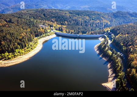 Schwarzenbach-Staudamm, Luftaufnahme, Deutschland, Baden-Württemberg, Schwarzwald Stockfoto