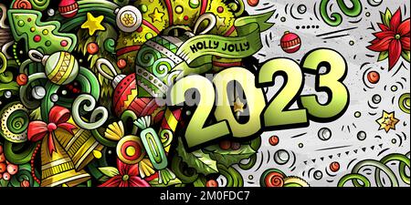 Horizontale Abbildung: 2023 Kritzel. Banner für Objekte und Elemente im neuen Jahr Stock Vektor