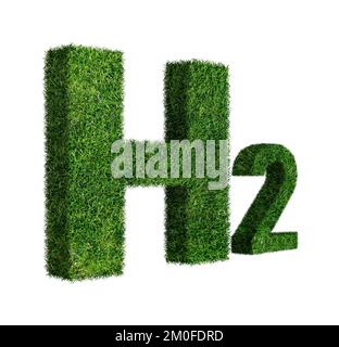 Symbol für Wasserstoff H2 aus Gras. Stockfoto