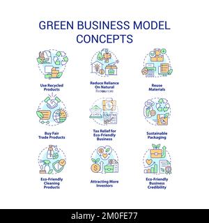 Symbolgruppe für umweltfreundliche Geschäftsmodelle Stock Vektor