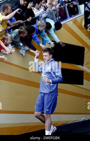 VON POLFOTO: 06/09/2011. Englands Fußballmannschaft unter 21 Jahren trainierte für die Europameisterschaft U21 in Fredericia, Dänemark. Hier sehen Sie Phil Jones, der kürzlich an Manchester United verkauft wurde. FOTOGRAF/ANDERS BROHUS Stockfoto